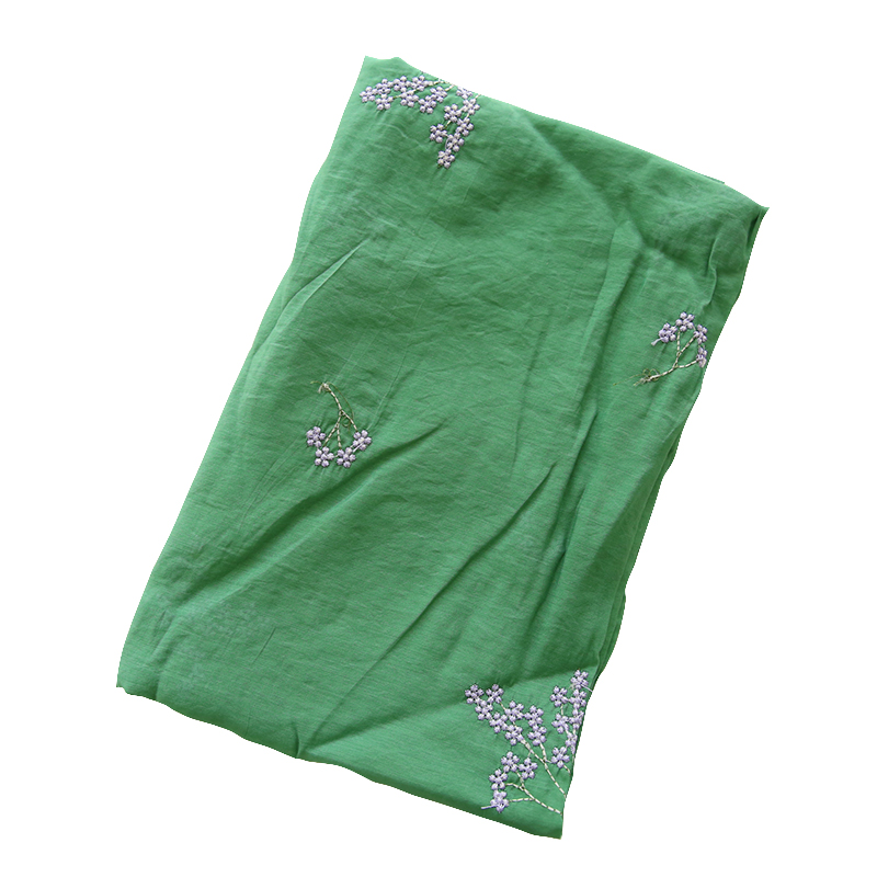 Embroidery Canvas - Zomer donkergroene zijden borduurstof, plantenjurk, qipao,