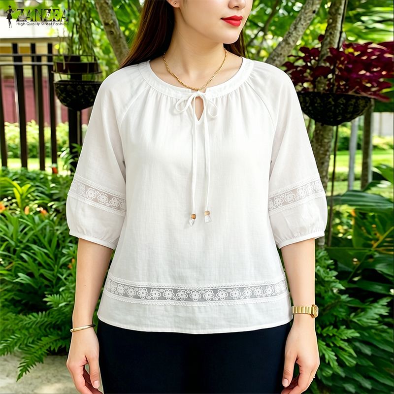 Embroidery Jersey - ZANZEA Dames Bloemrijke Geborduurde Blouse Herfst