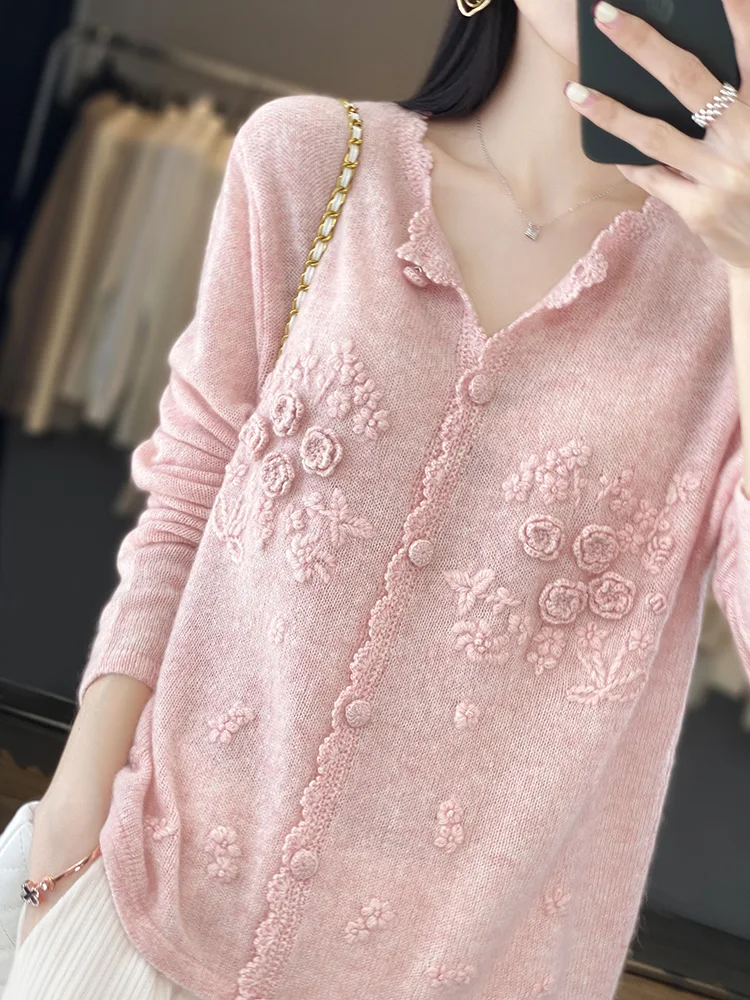 Embroidery Thread Yarn - Dames 100% puur kasjmier vest ronde