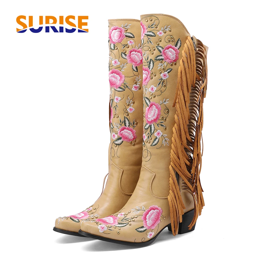 Embroidery Flower - Mode Borduren Bloem Westerse Knie Hoge