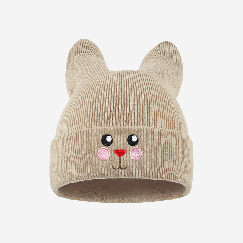 Embroidery Letter - Zachte kindermuts met kattenoren en kattengezicht-borduurwerk,