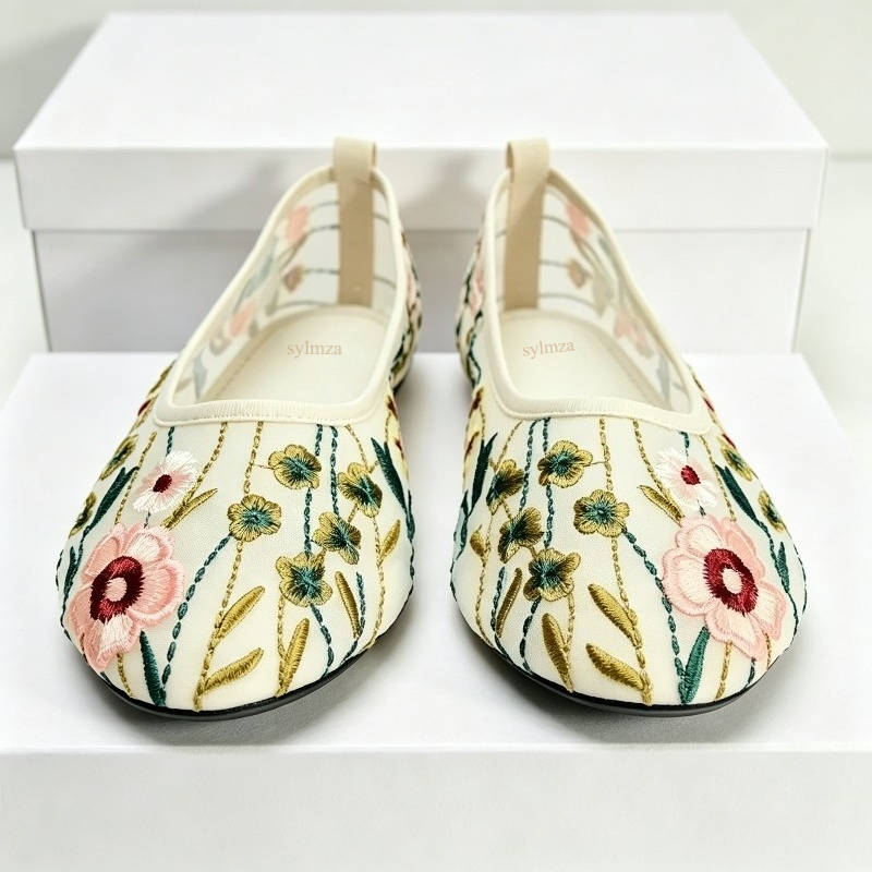 Ronde Neus Mesh Ballet Flats S - Embroidery Meaning recensie en prijs