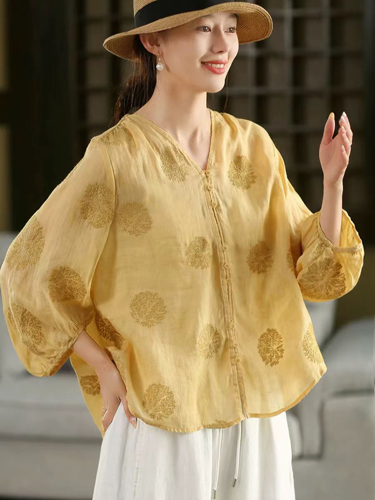 100% Ramee Vrouwen Casual Shir - Embroidery Jersey recensie en prijs