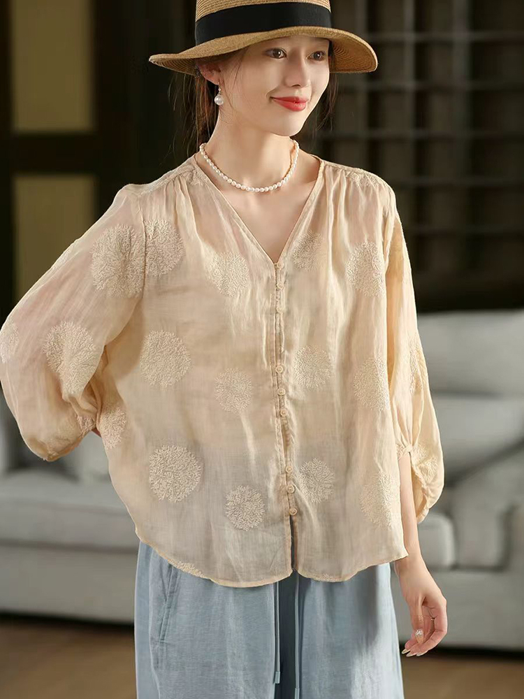 100% Ramee Vrouwen Casual Shir - Embroidery Jersey recensie en prijs