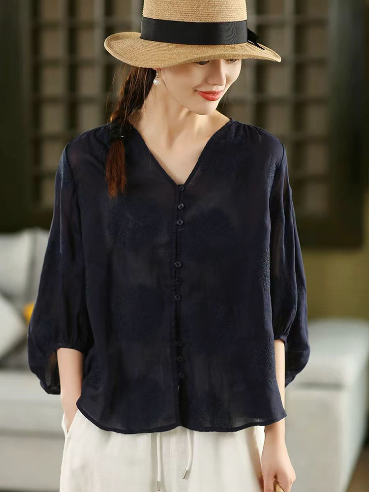 100% Ramee Vrouwen Casual Shir - Embroidery Jersey recensie en prijs