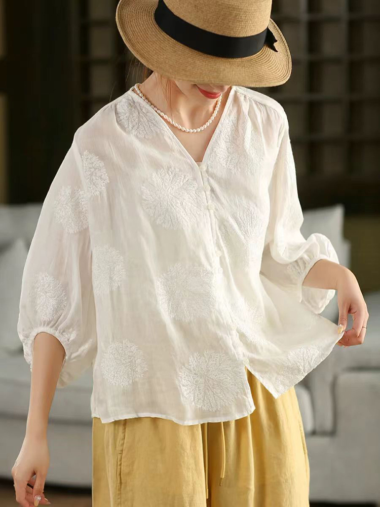 100% Ramee Vrouwen Casual Shir - Embroidery Jersey recensie en prijs