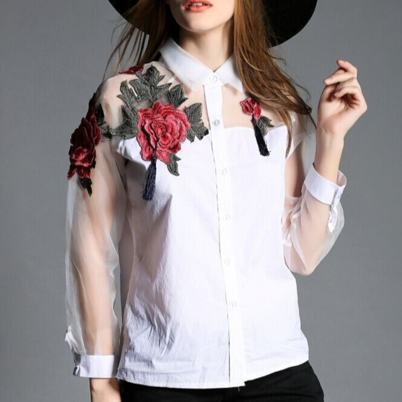 Damesmode chiffon blouse met b - Embroidery Jersey recensie en prijs