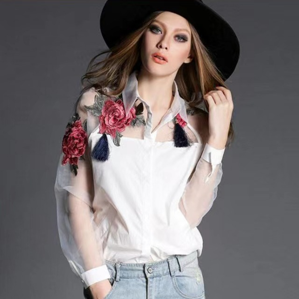 Damesmode chiffon blouse met b - Embroidery Jersey recensie en prijs