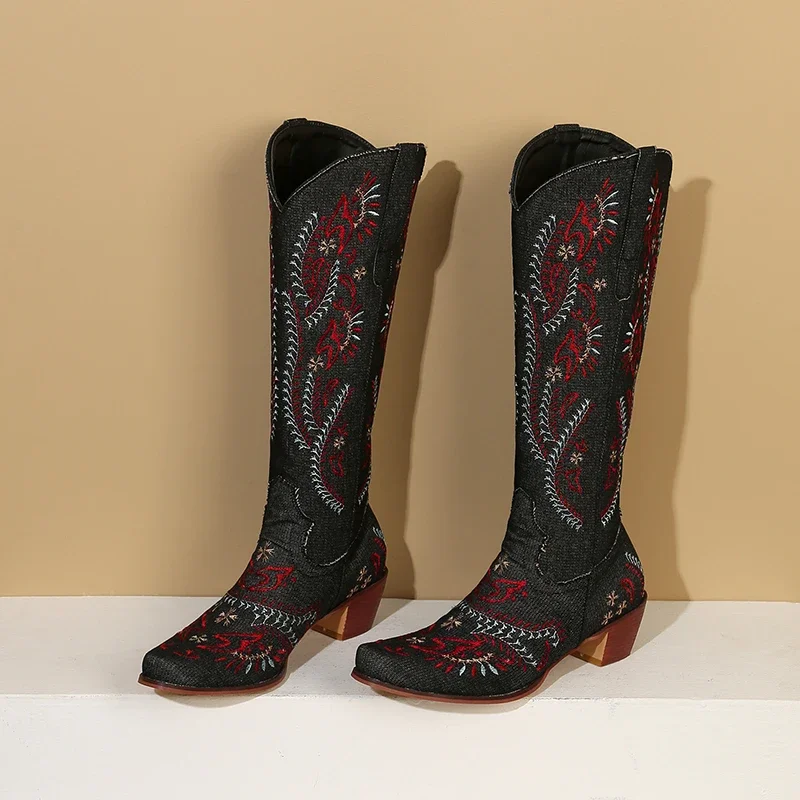 Blauwe denim westerse cowgirl  - Embroidery Flower recensie en prijs